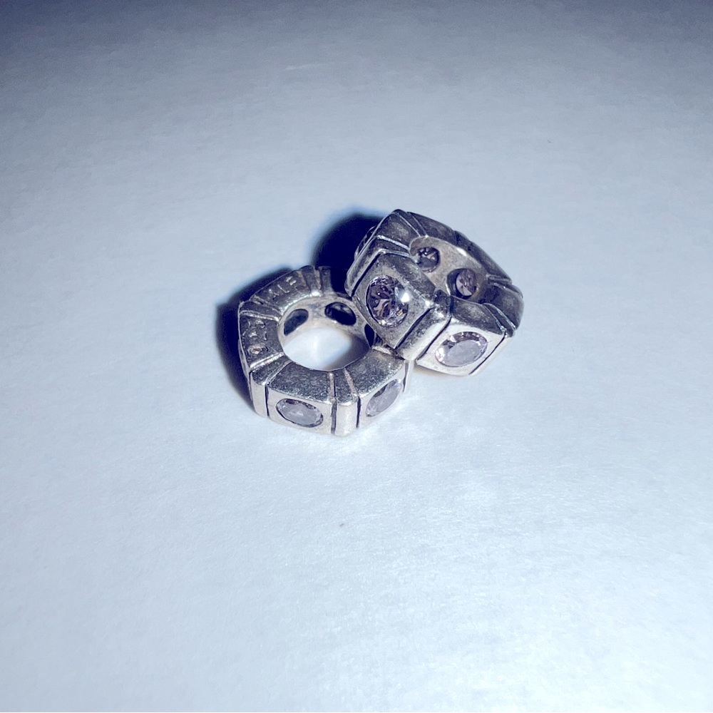 Sterling Silver & Pink Stone “Spacer” Bracelet Charms (compatible with Pandora)